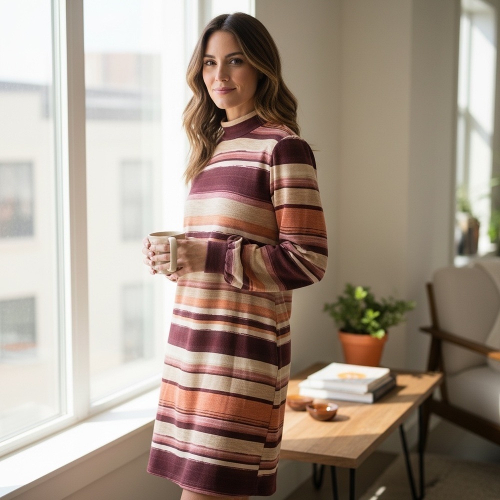 Chic Almost Famous Colorful Striped Dress Burgundy and Peach
Juniors Sz 2Xl